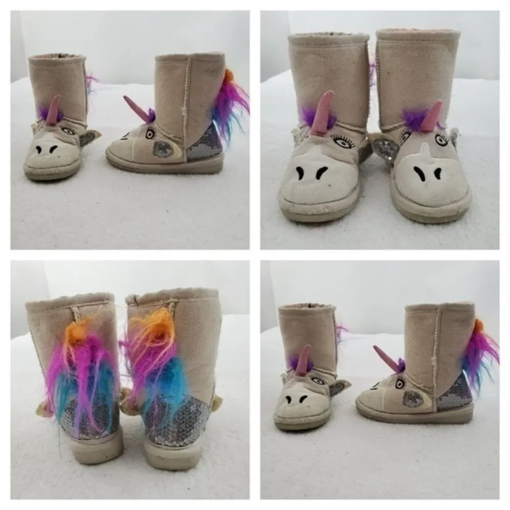 Muk luks Boots 8 Unicorn‎ Youth Kids Sequin Fur Rai